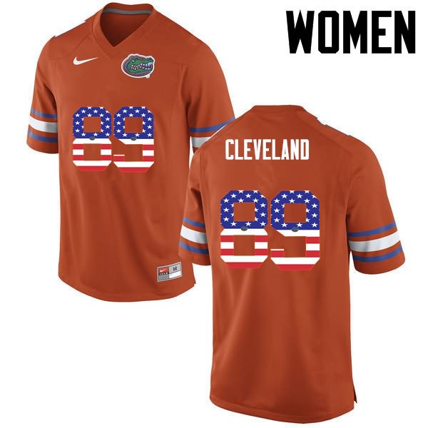 NCAA Florida Gators Tyrie Cleveland Women's #89 USA Flag Fashion Nike Orange Stitched Authentic College Football Jersey AHR8264MW